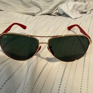 Ray-Ban Gold Frame Sunglasses with Red Temples